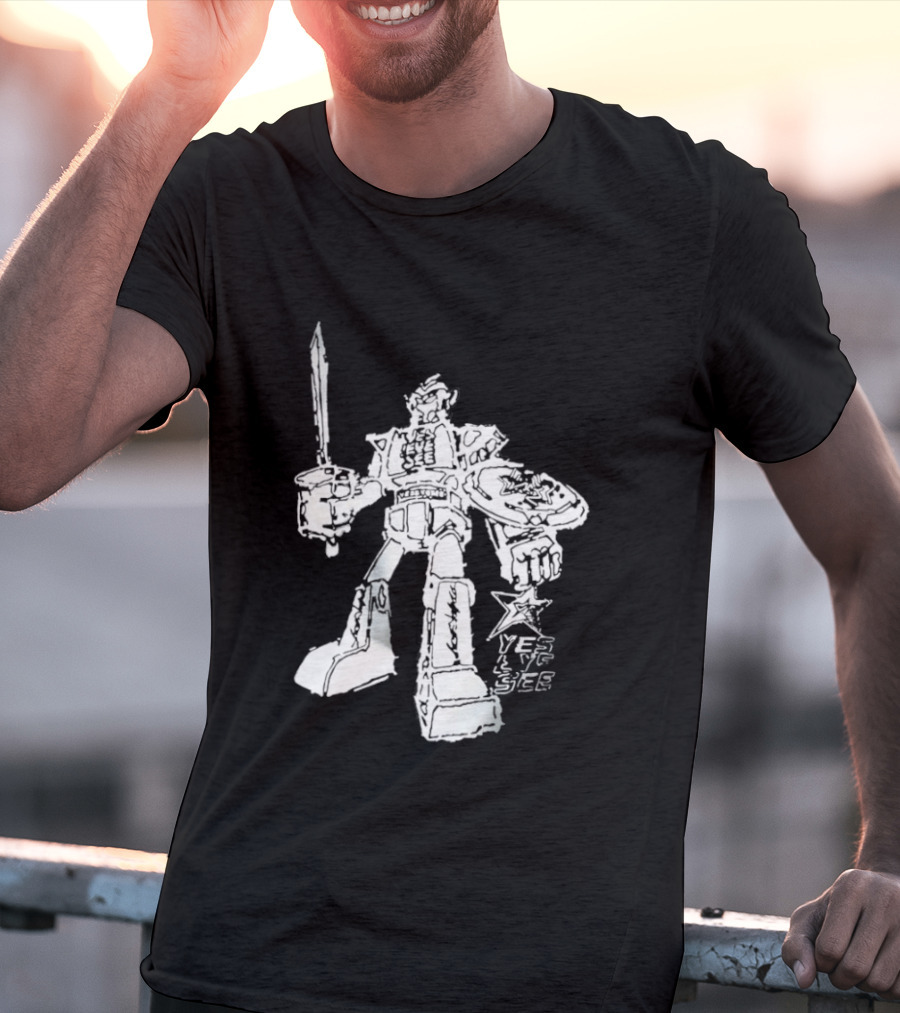 Yes Eye See Robot With Sword Shield Star T-Shirt