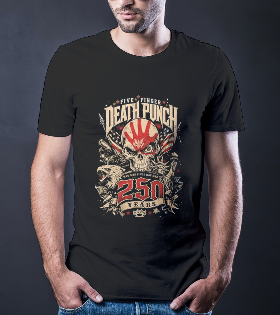 Five Finger Death Punch American Independence Day 250 Years Anniversary Skull Handprint T-Shirt