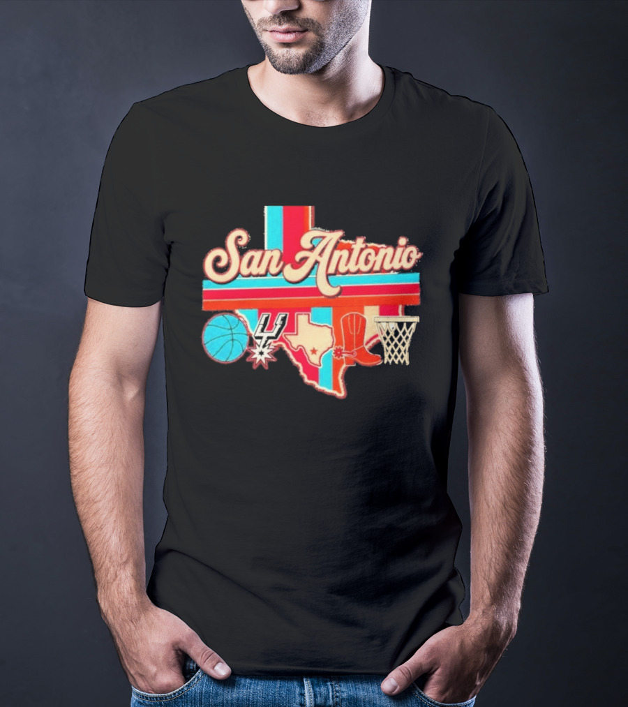 San Antonio Spurs Basketball Texas Map Iconography 2026 T-Shirt