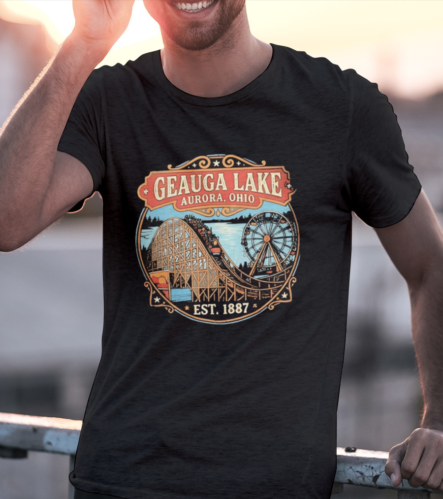 Geauga Lake Aurora Ohio Est 1887 Roller Ferris Wheel Amusement Park T-Shirt