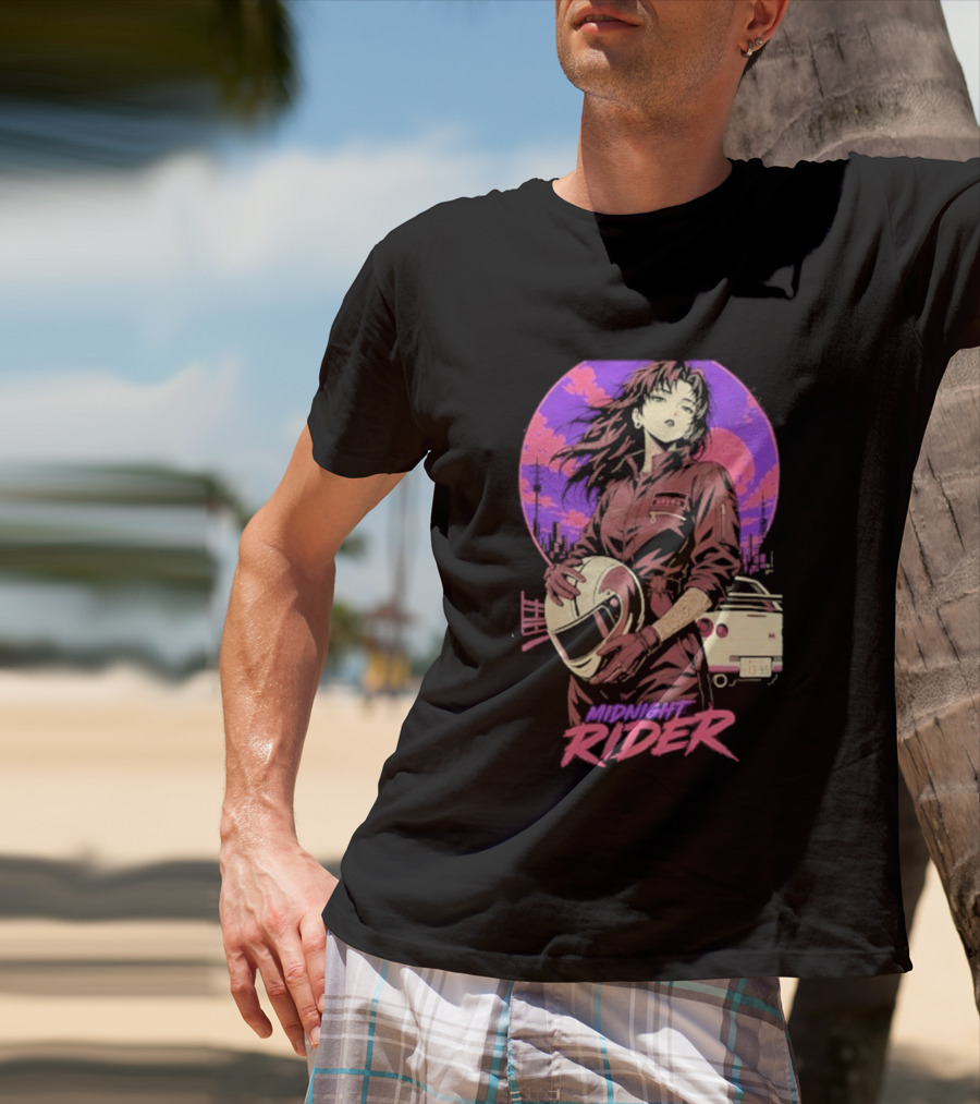 Midnight Rider Girl Racing Vintage 80s Style Retro Sunset Car Helmet T-Shirt