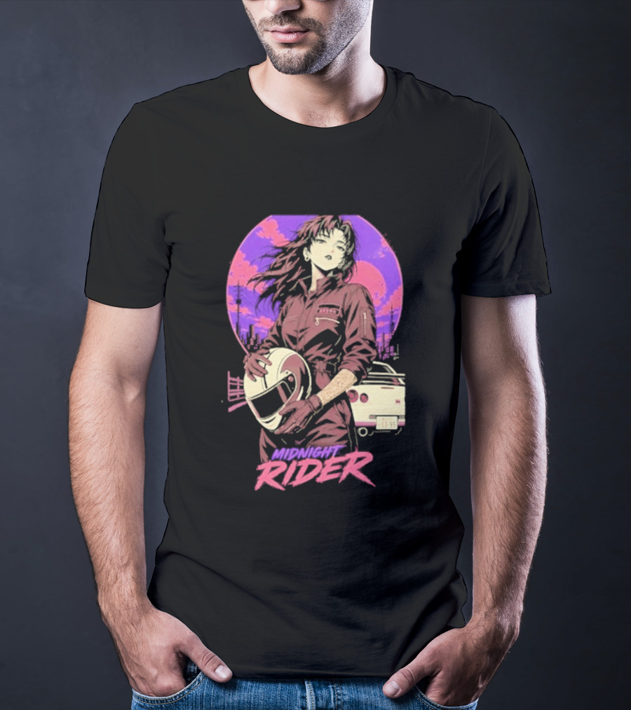 Midnight Rider Girl Racing Vintage 80s Style Retro Sunset Car Helmet T-Shirt