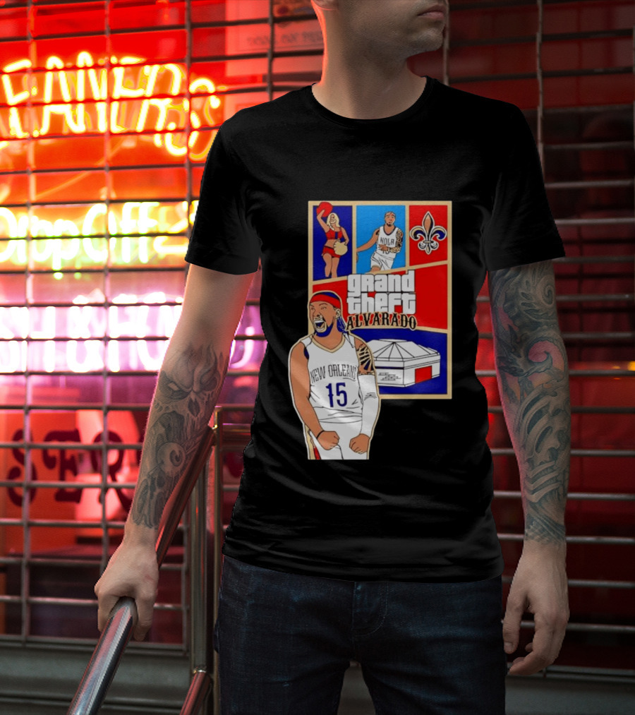 Grand Theft Alvarado New Orleans NOLA 15 Fleur De Lis Basketball T-Shirt
