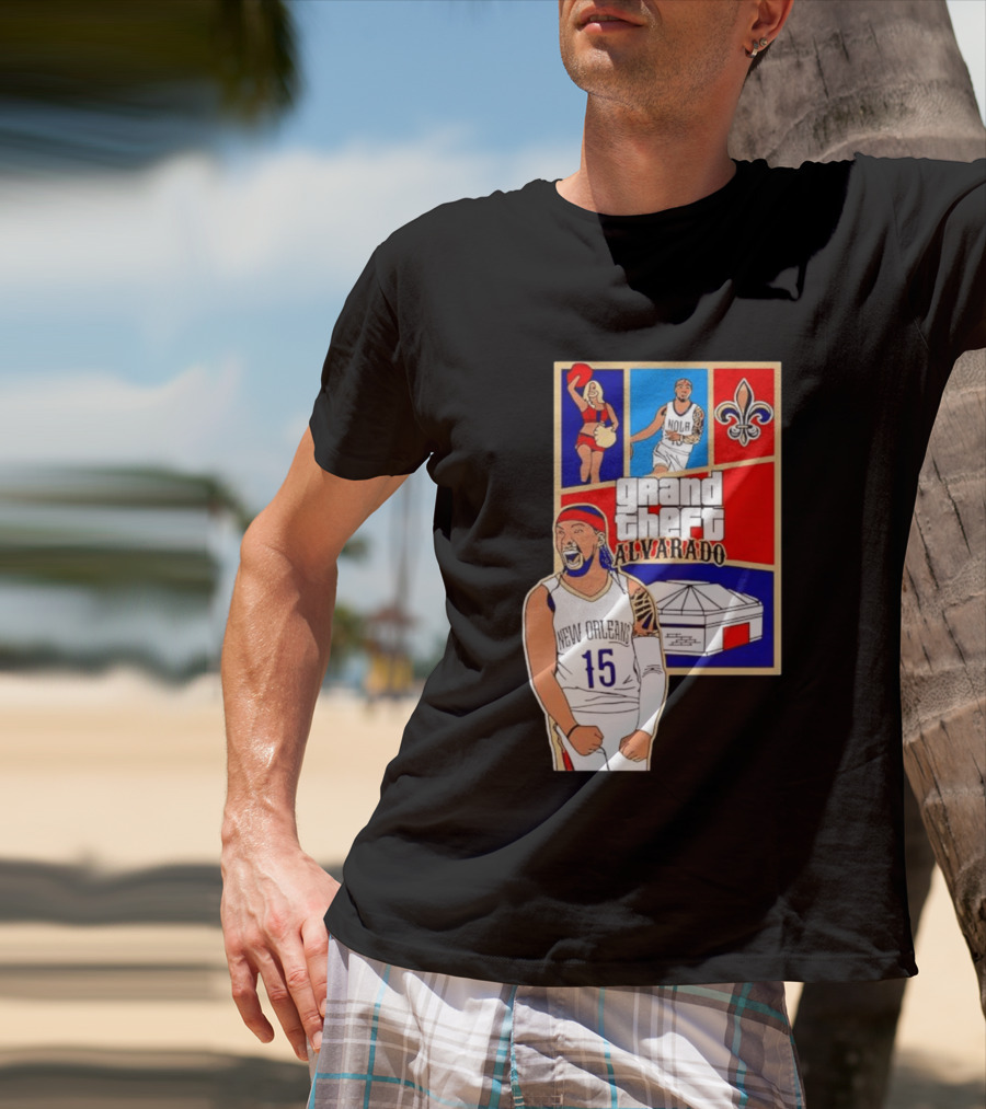Grand Theft Alvarado New Orleans NOLA 15 Fleur De Lis Basketball T-Shirt