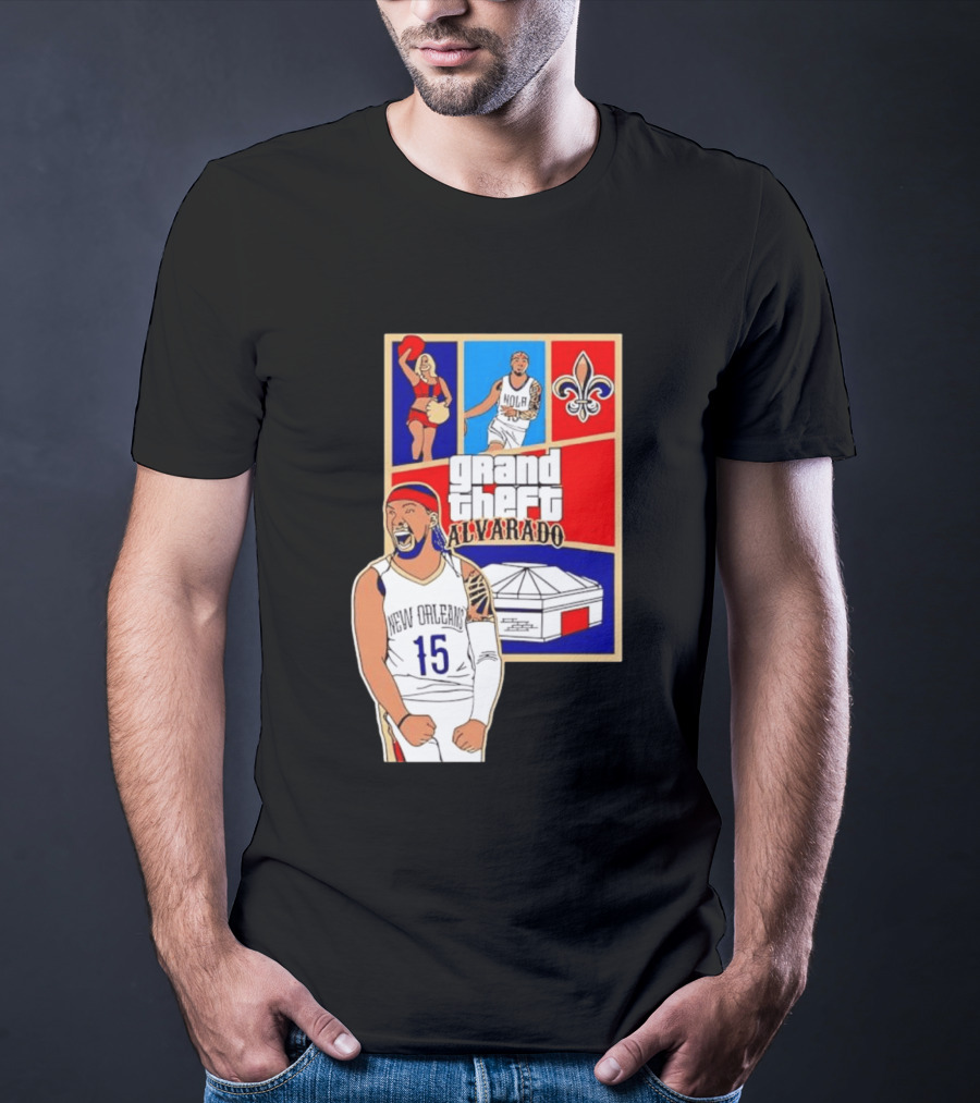 Grand Theft Alvarado New Orleans NOLA 15 Fleur De Lis Basketball T-Shirt