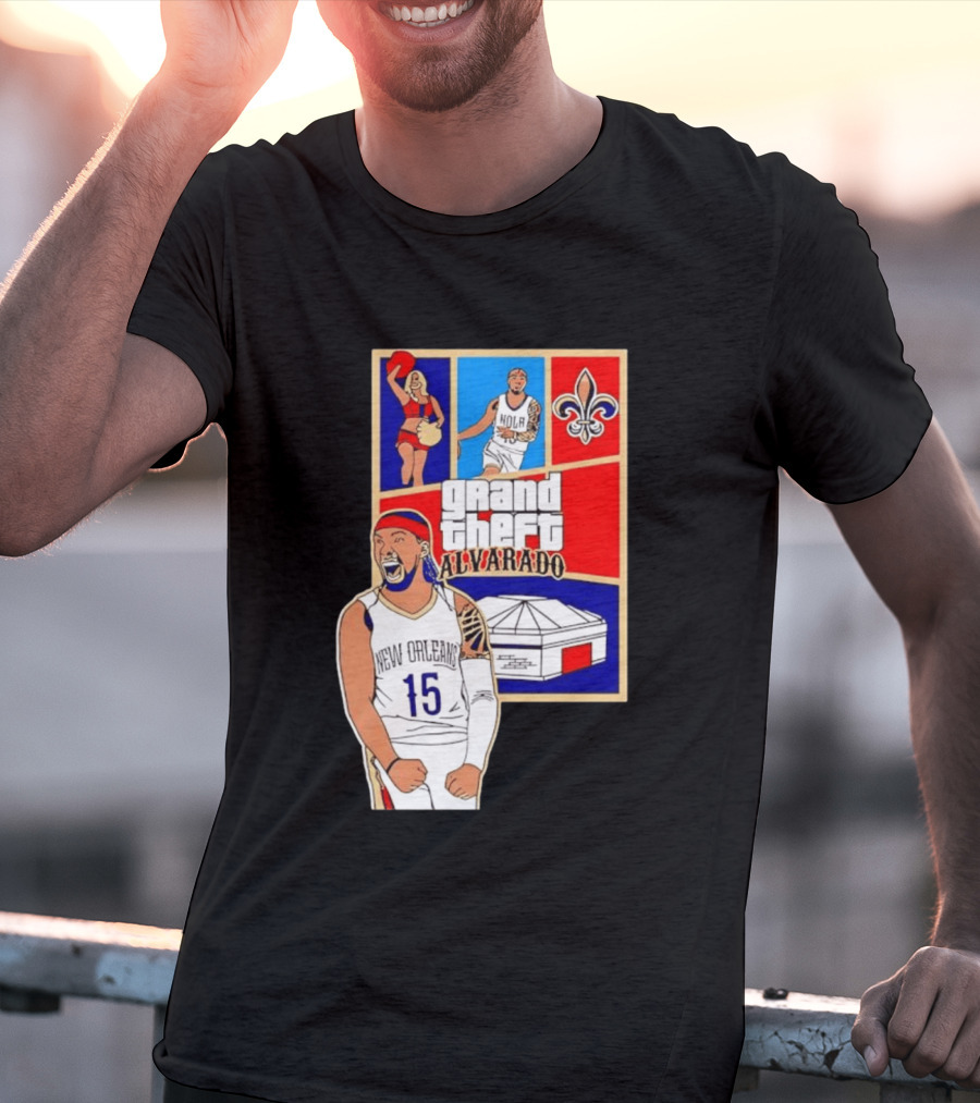 Grand Theft Alvarado New Orleans NOLA 15 Fleur De Lis Basketball T-Shirt
