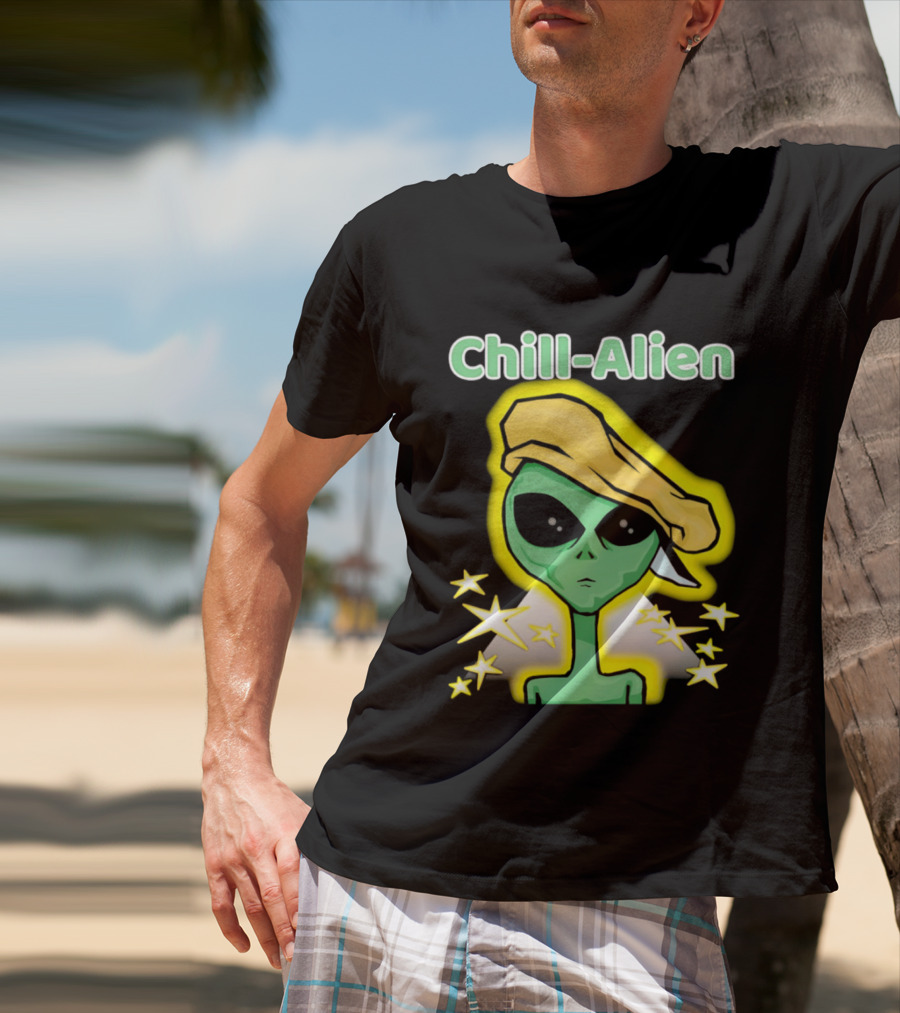 Chill Alien Beret Hat Stars Glow T-Shirt
