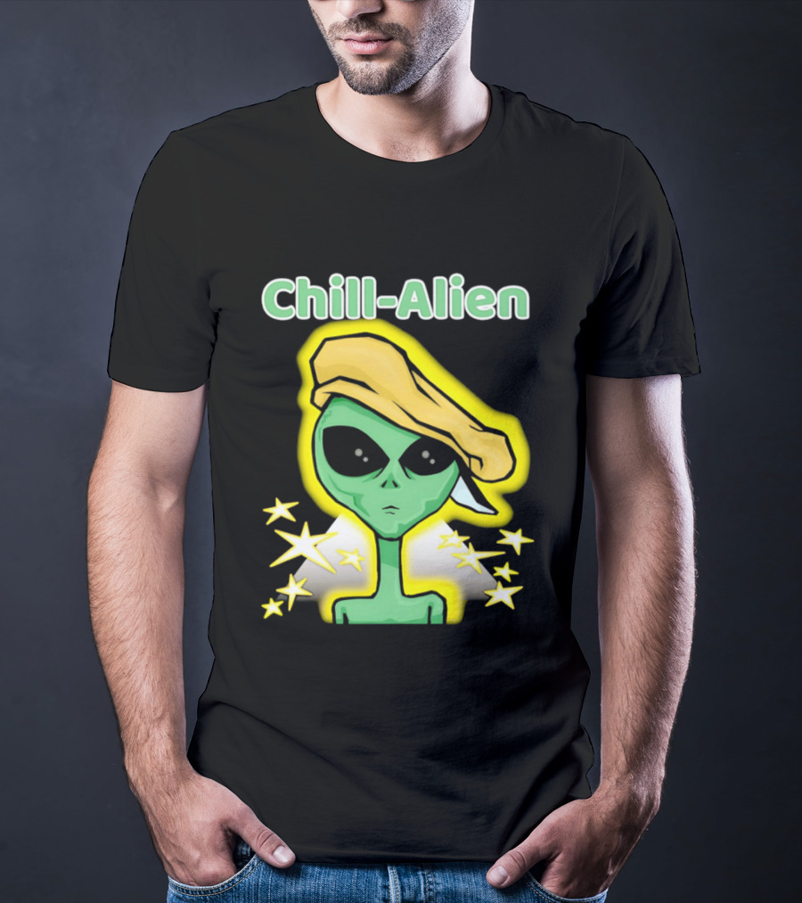 Chill Alien Beret Hat Stars Glow T-Shirt