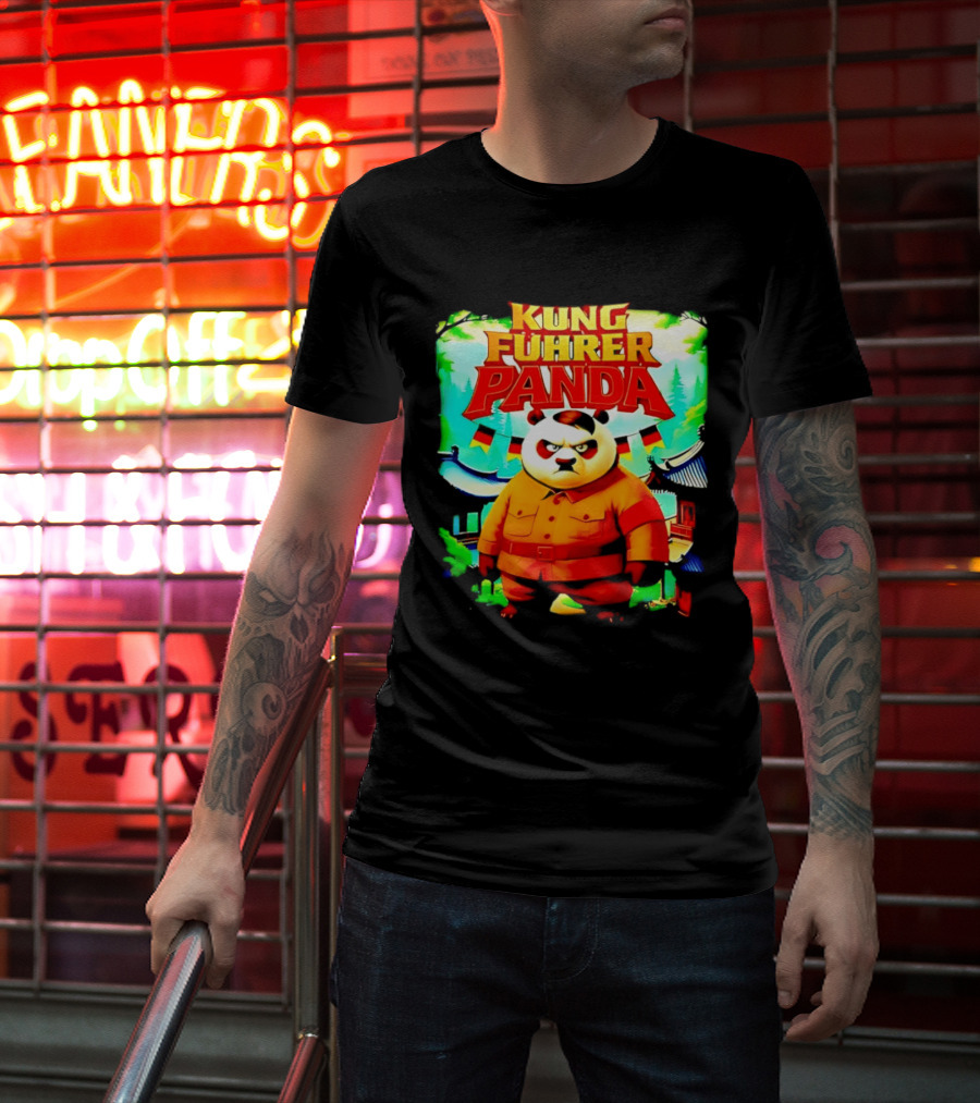 Kung Fuhrer Panda Military Styled Bear With Flags T-Shirt