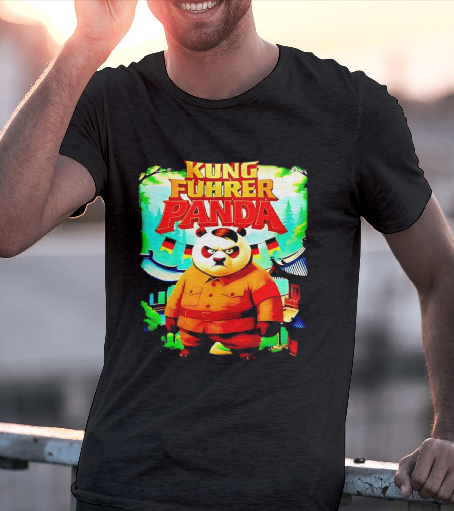 Kung Fuhrer Panda Military Styled Bear With Flags T-Shirt