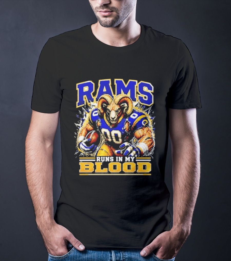 Rams Runs In My Blood Football Player T-Shirt