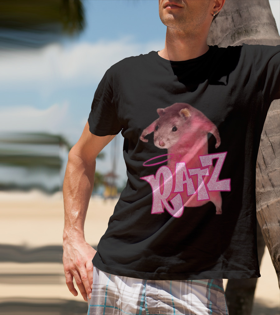 Ratz Pink Rat Meme Funny Text Bold Letters Halo T-Shirt