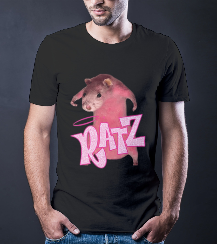 Ratz Pink Rat Meme Funny Text Bold Letters Halo T-Shirt