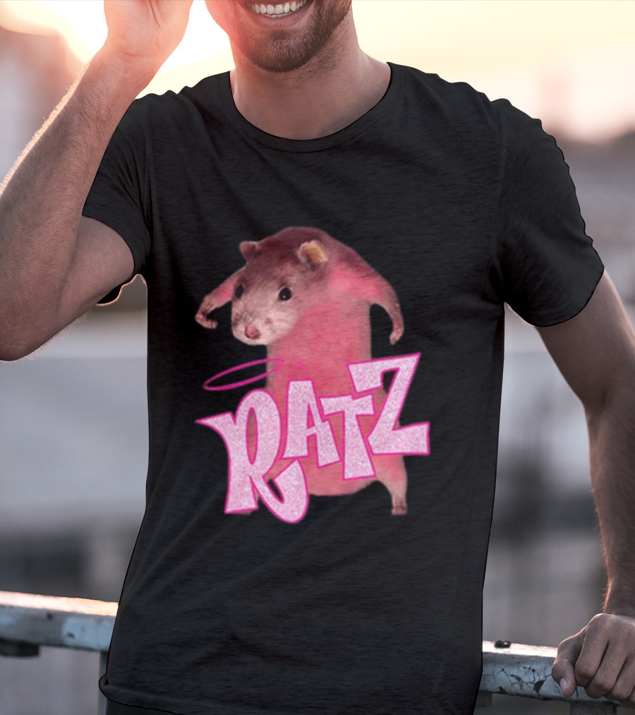 Ratz Pink Rat Meme Funny Text Bold Letters Halo T-Shirt