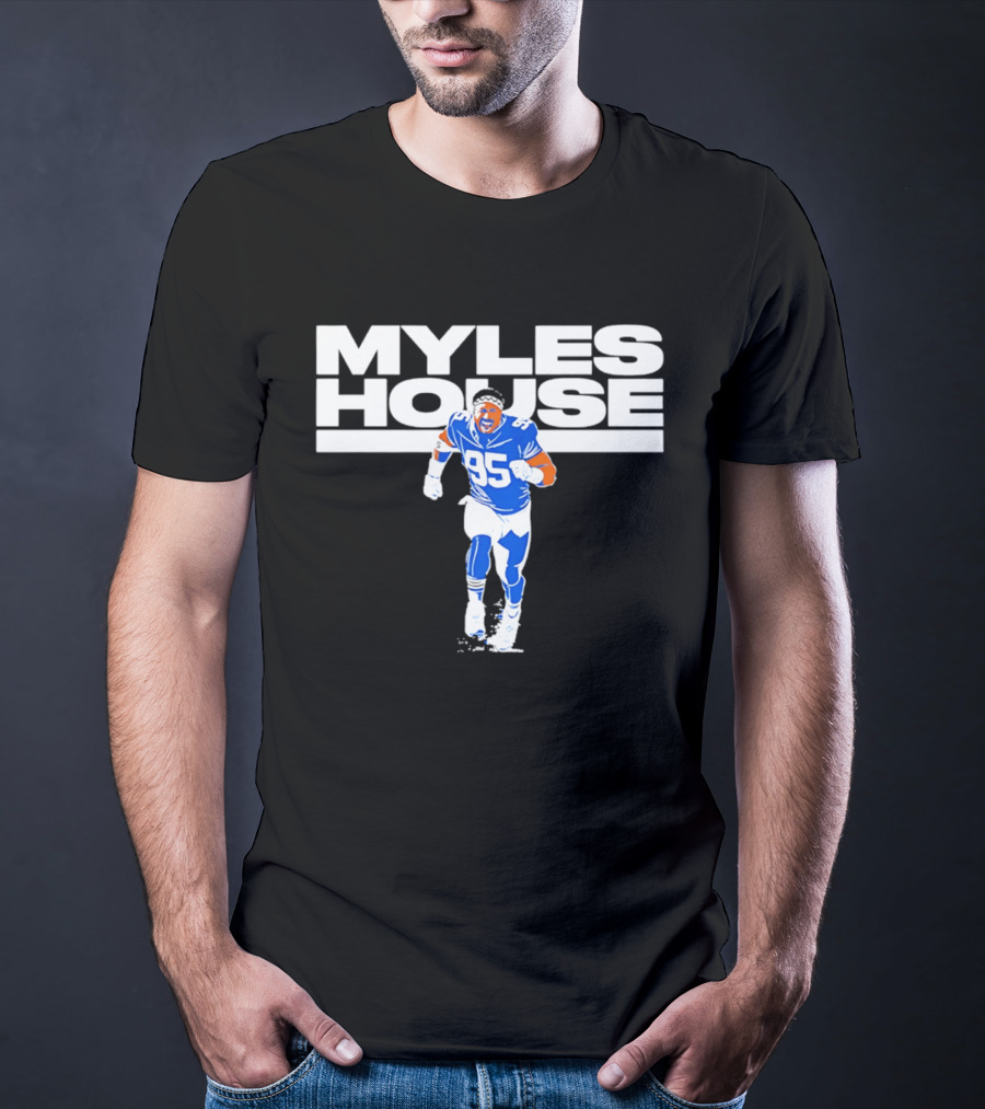 Myles Garrett Myles House 95 Football Player Blue And White T-Shirt