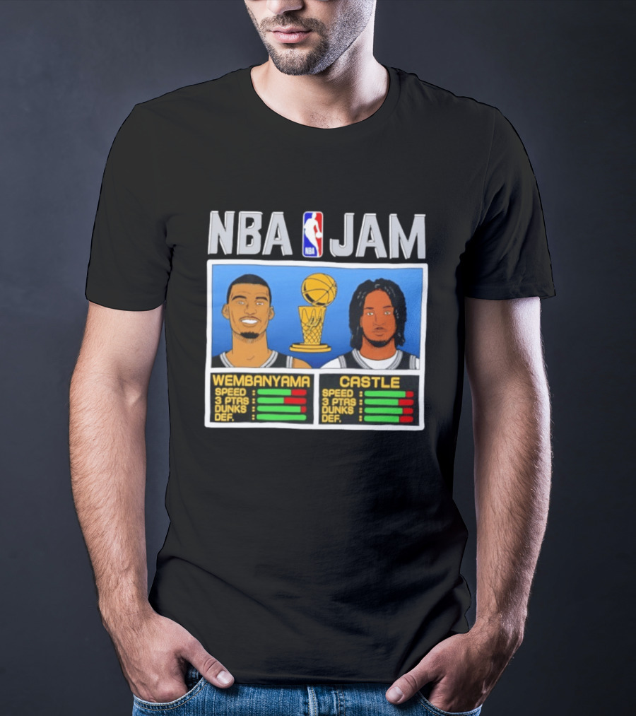 San Antonio Spurs Victor Wembanyama Stephon Castle NBA Jam Style Stats T-Shirt