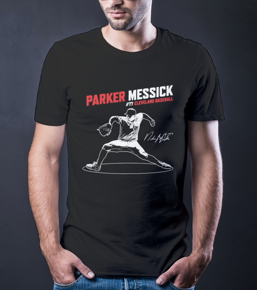 Parker Messick #77 Cleveland Baseball Commander Signature T-Shirt