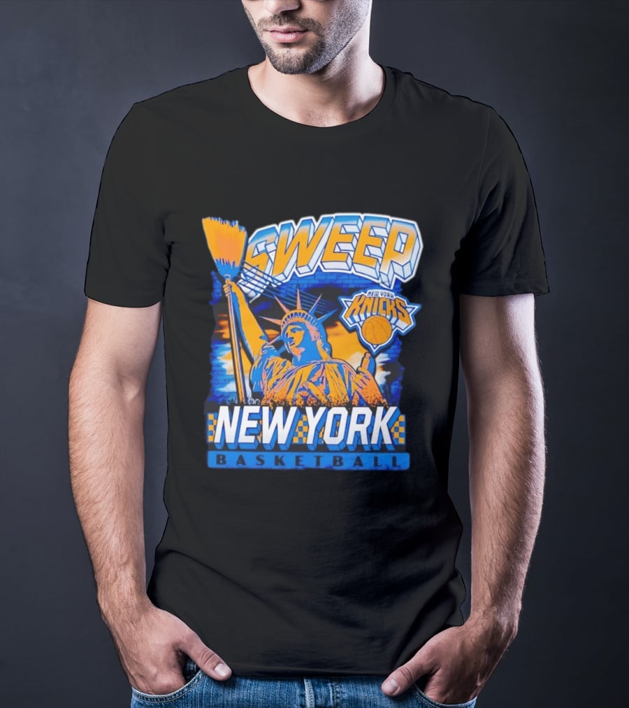 Sweep New York Knicks Basketball Statue Of Liberty T-Shirt