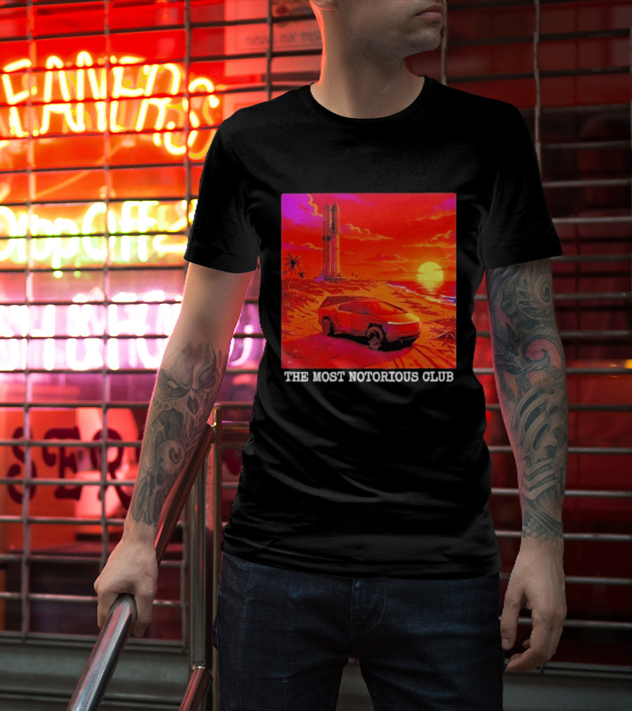 Tesla Cybertruck Sunset Beach Tower The Most Notorious Club T-Shirt