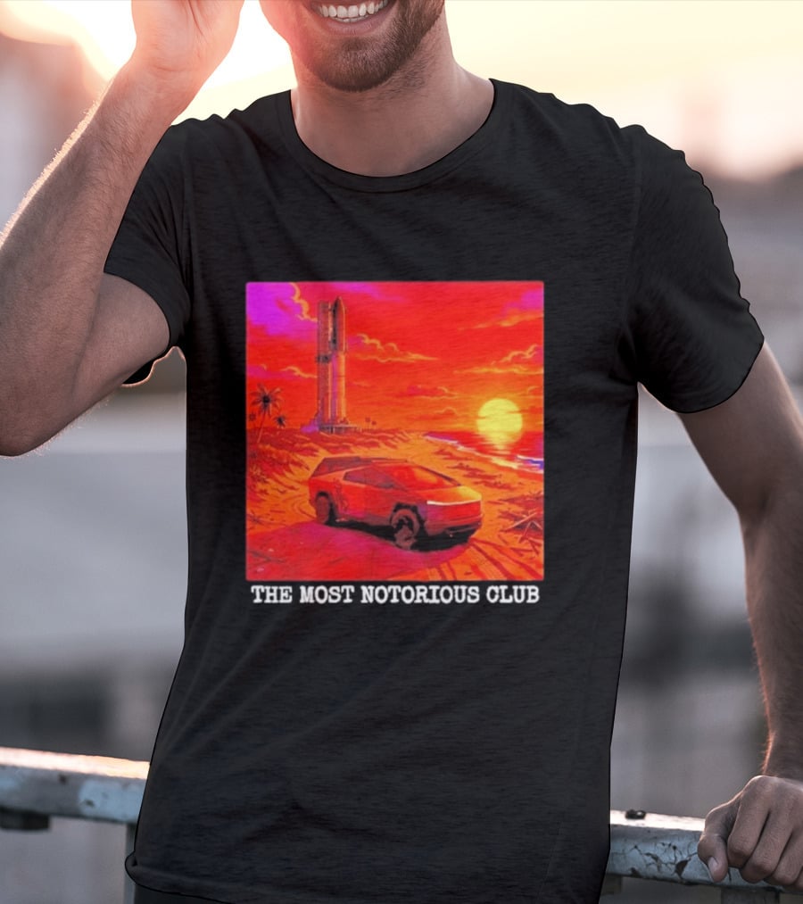 Tesla Cybertruck Sunset Beach Tower The Most Notorious Club T-Shirt