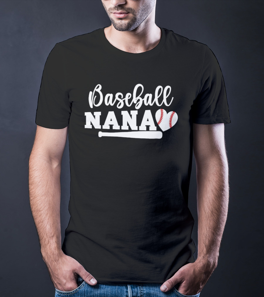 Baseball Nana Heart Ball Bat Love Family Sports Game Day T-Shirt