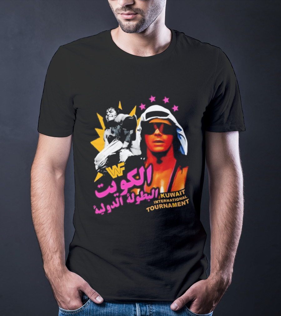 Bret Hart WWF Kuwait International Tournament Arabic Text And Stars T-Shirt