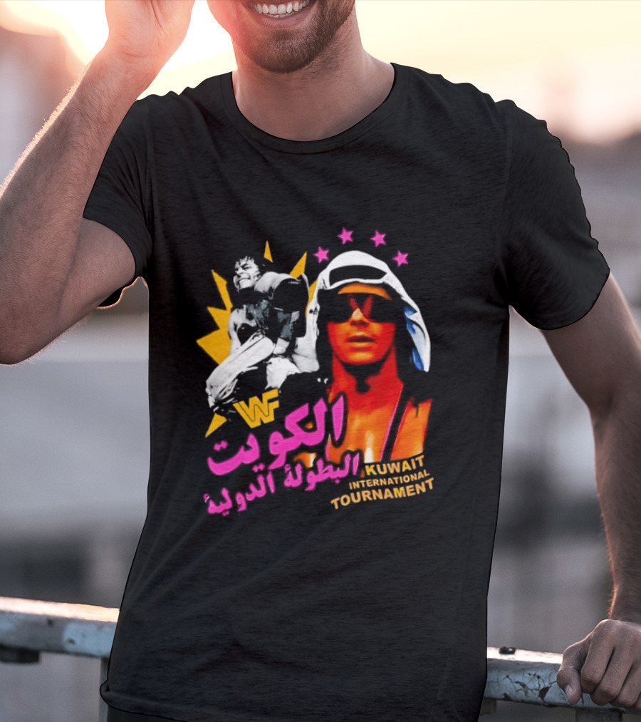 Bret Hart WWF Kuwait International Tournament Arabic Text And Stars T-Shirt