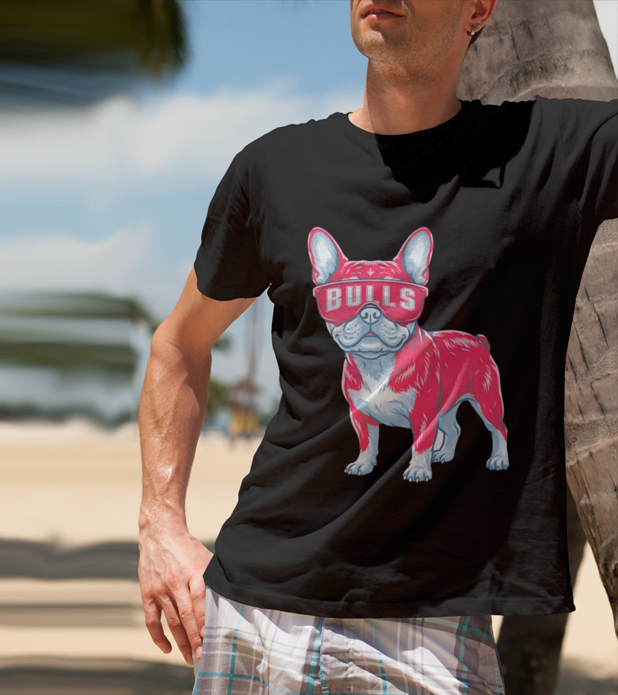 Chicago Bulls French Bulldog Wearing Bulls Glasses T-Shirt