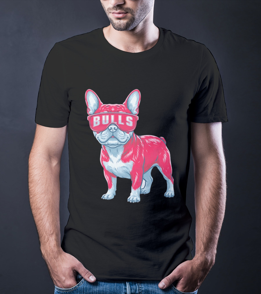 Chicago Bulls French Bulldog Wearing Bulls Glasses T-Shirt