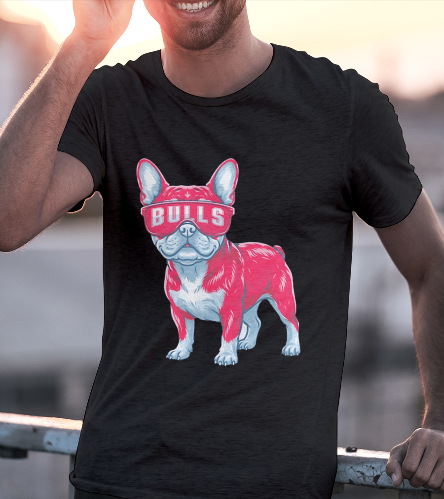 Chicago Bulls French Bulldog Wearing Bulls Glasses T-Shirt