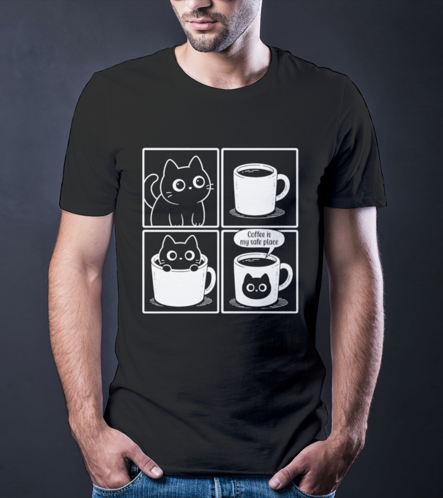 Coffee Is My Safe Place Cat Inside T-Shirt