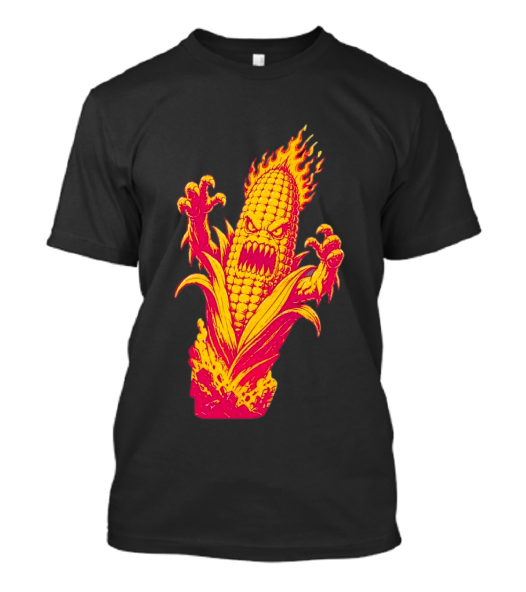 Fiery Mutant Corn Monster Kernels Of Terror Halloween Evil Cob T-Shirt