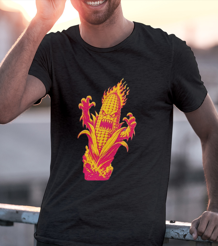 Fiery Mutant Corn Monster Kernels Of Terror Halloween Evil Cob T-Shirt
