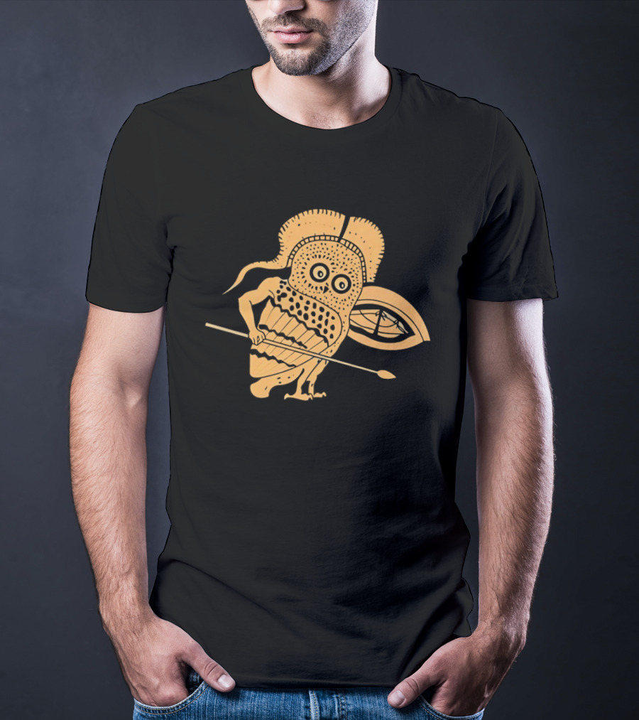 Little Owl Hoplite Warrior With Spear And Shield T-Shirt
