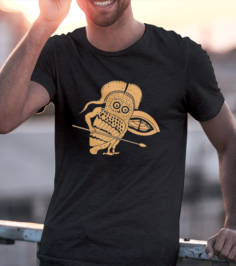 Little Owl Hoplite Warrior With Spear And Shield T-Shirt