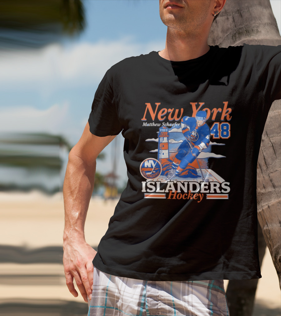 New York Islanders Hockey Matthew Schaefer 48 Player Lighthouse T-Shirt