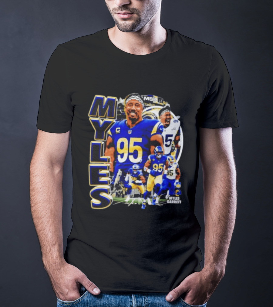 Myles Garrett Los Angeles Rams Number 95 Sports Fan Collage T-Shirt