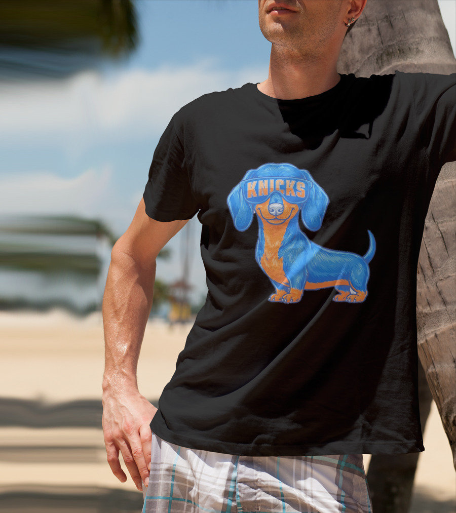 Knicks Dachshund Dog Cartoon Glasses T-Shirt