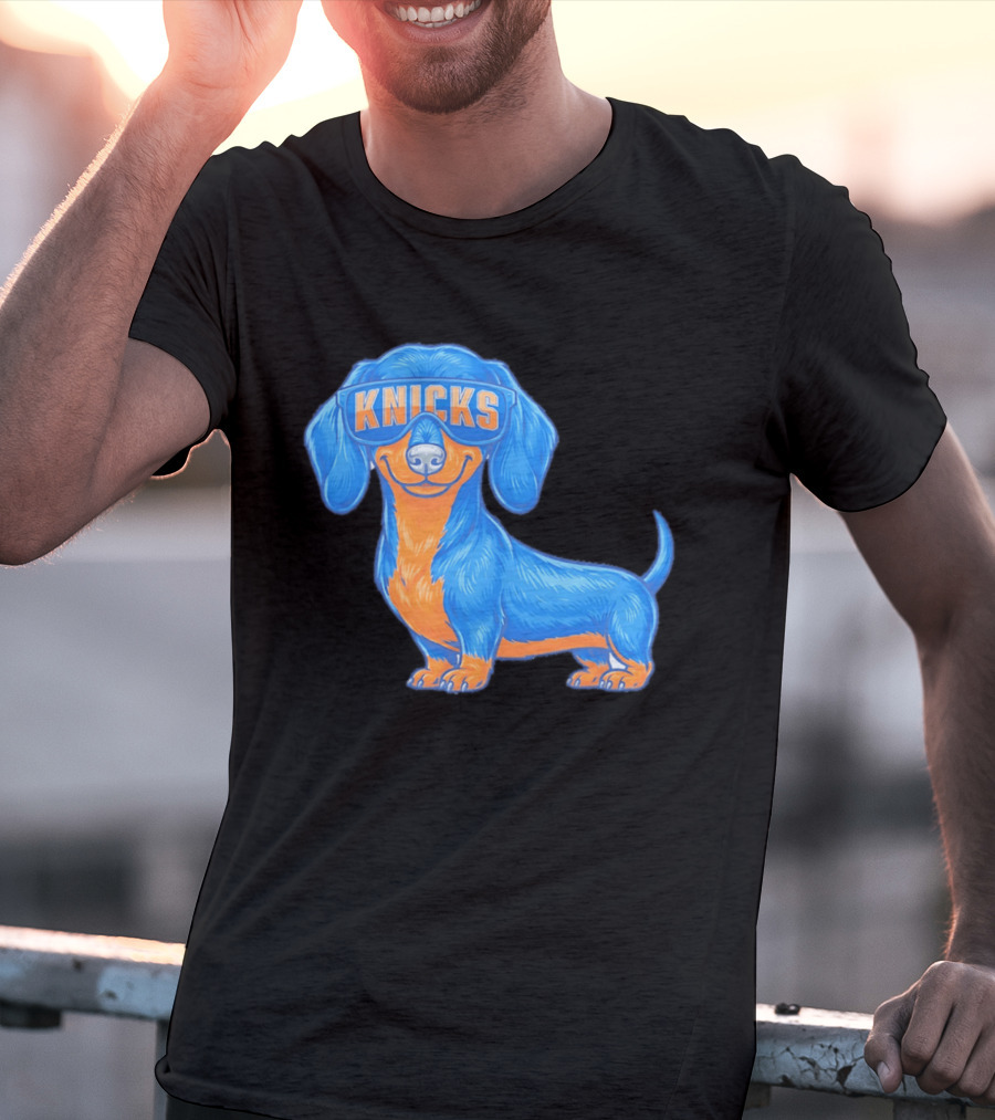 Knicks Dachshund Dog Cartoon Glasses T-Shirt