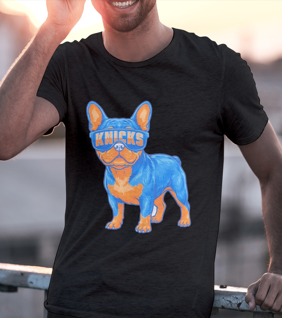 New York Knicks Bulldog Wearing Sunglasses T-Shirt