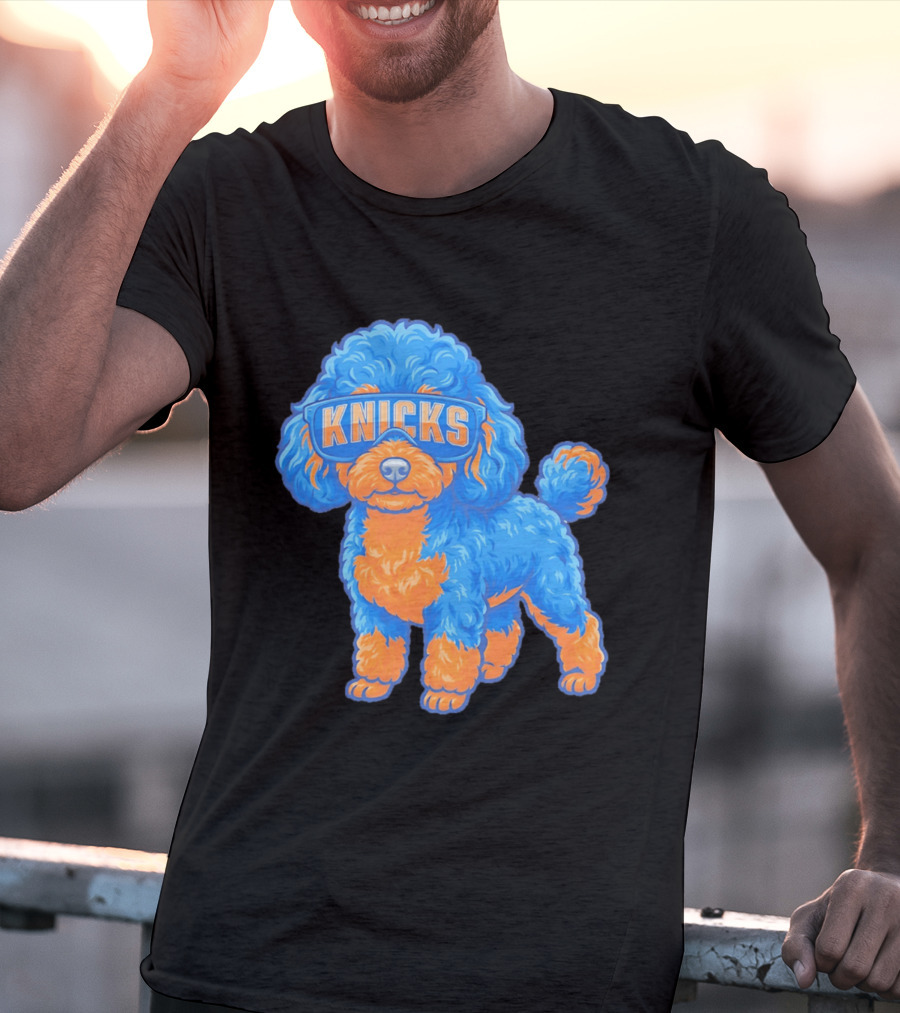 New York Knicks Teacup Poodle Cartoon Glasses T-Shirt
