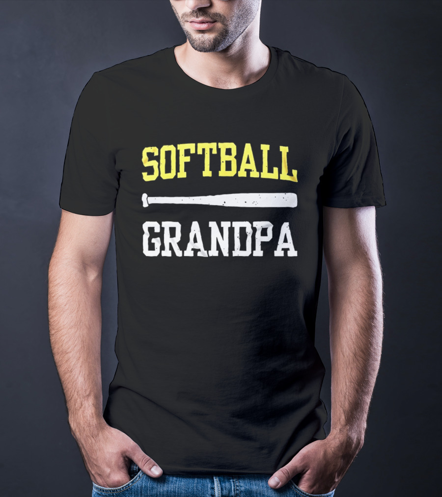 Softball Grandpa Proud Grandfather Game Day Crossed Bats T-Shirt