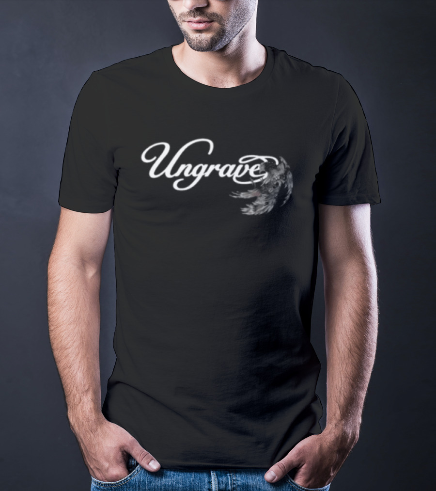 Ungrave Black Fallen Wings Script Calligraphy T-Shirt