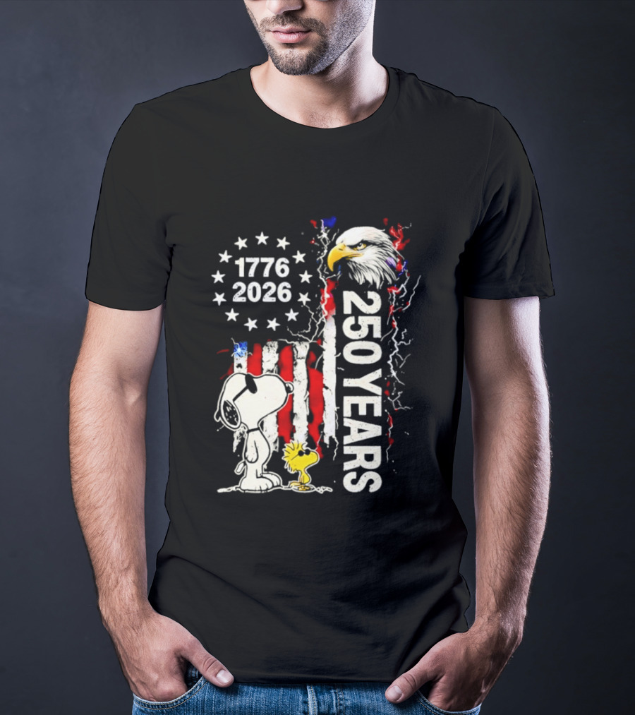 1776 2026 250 Years American Flag Eagle Snoopy Woodstock Independence T-Shirt