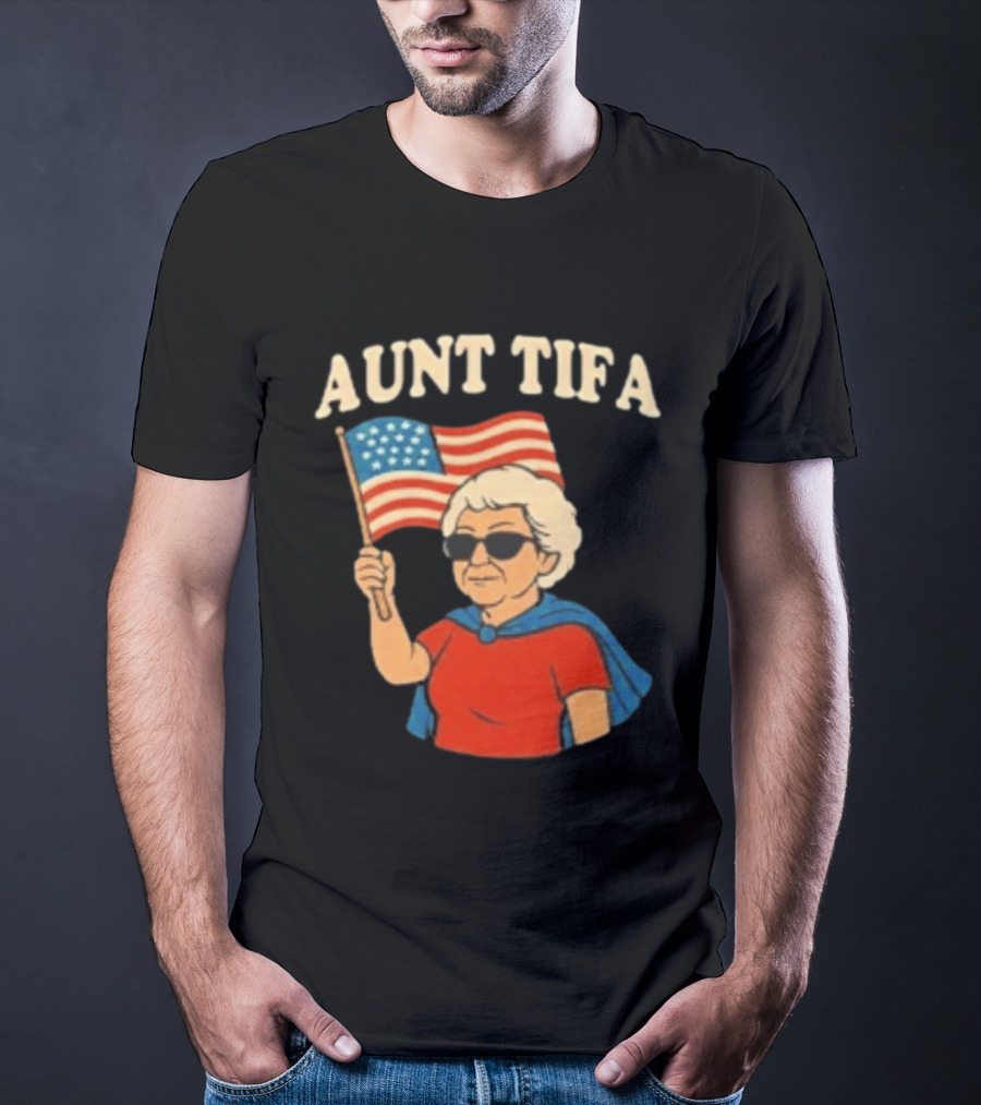 Aunt Tifa USA Flag And Cool Grandma In Sunglasses T-Shirt