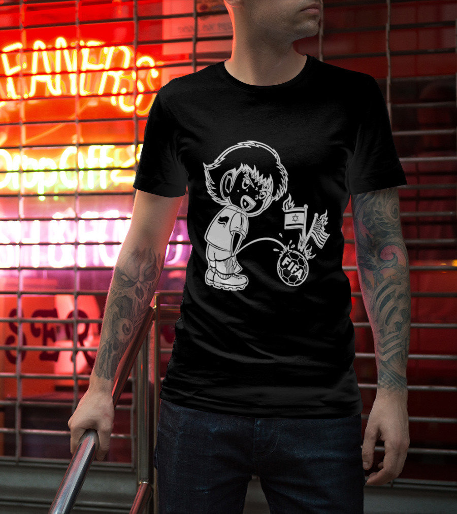 Captain Tsubasa Peeing FIFA Soccer Ball Israel USA Flags T-Shirt