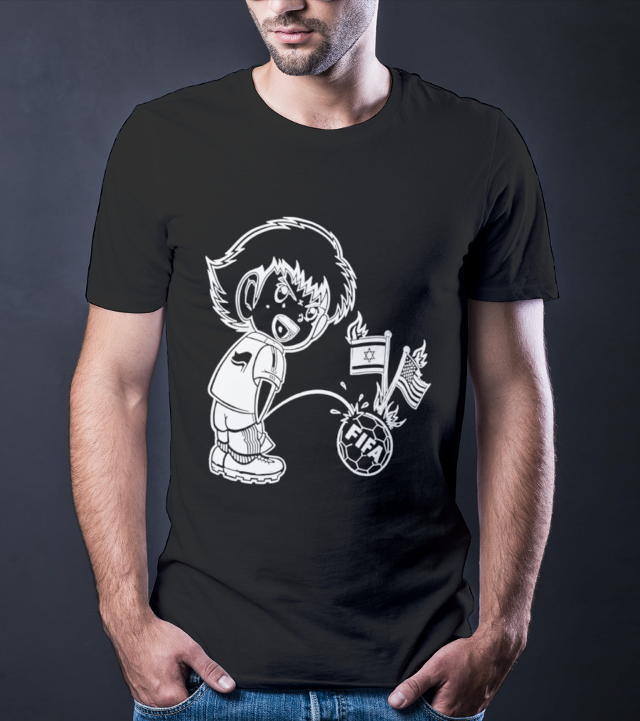 Captain Tsubasa Peeing FIFA Soccer Ball Israel USA Flags T-Shirt