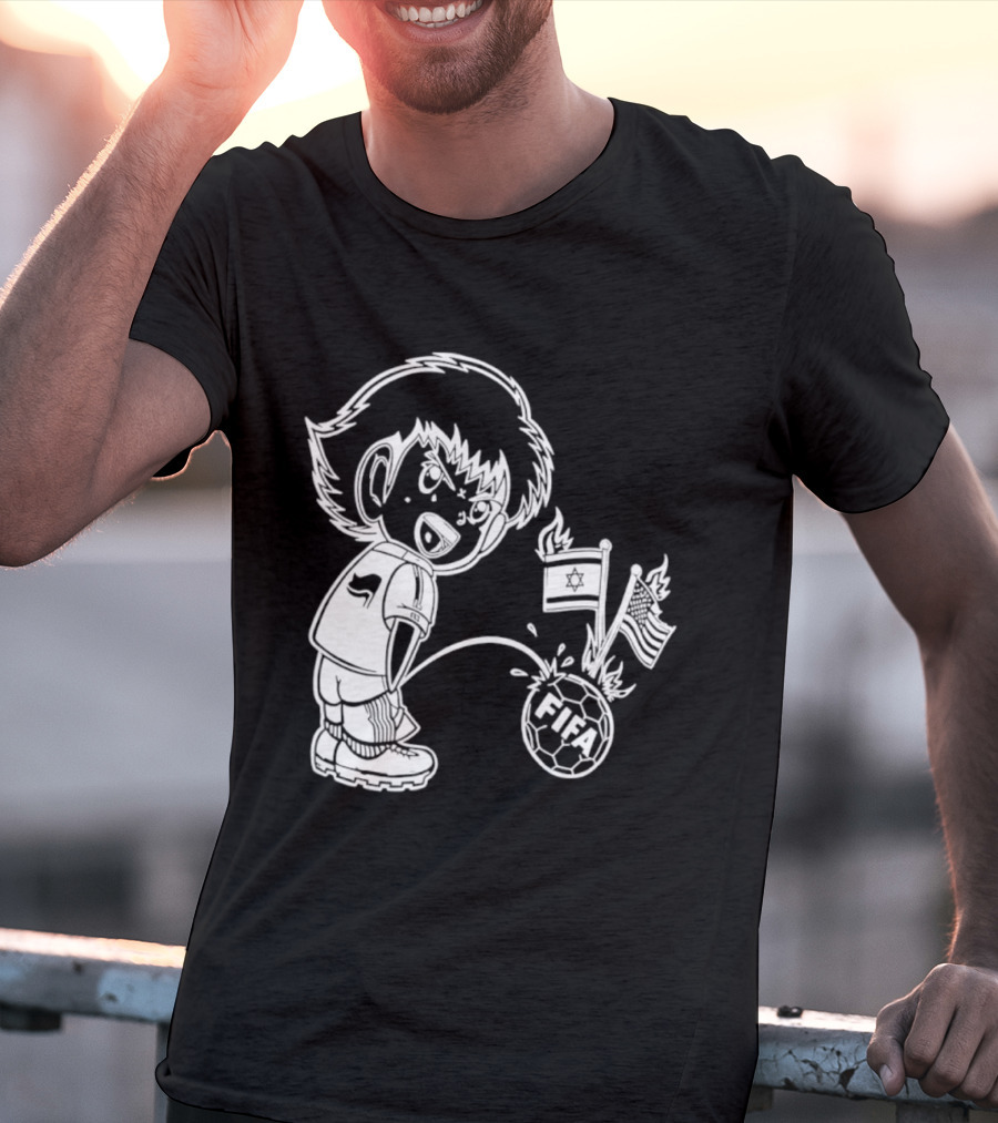 Captain Tsubasa Peeing FIFA Soccer Ball Israel USA Flags T-Shirt