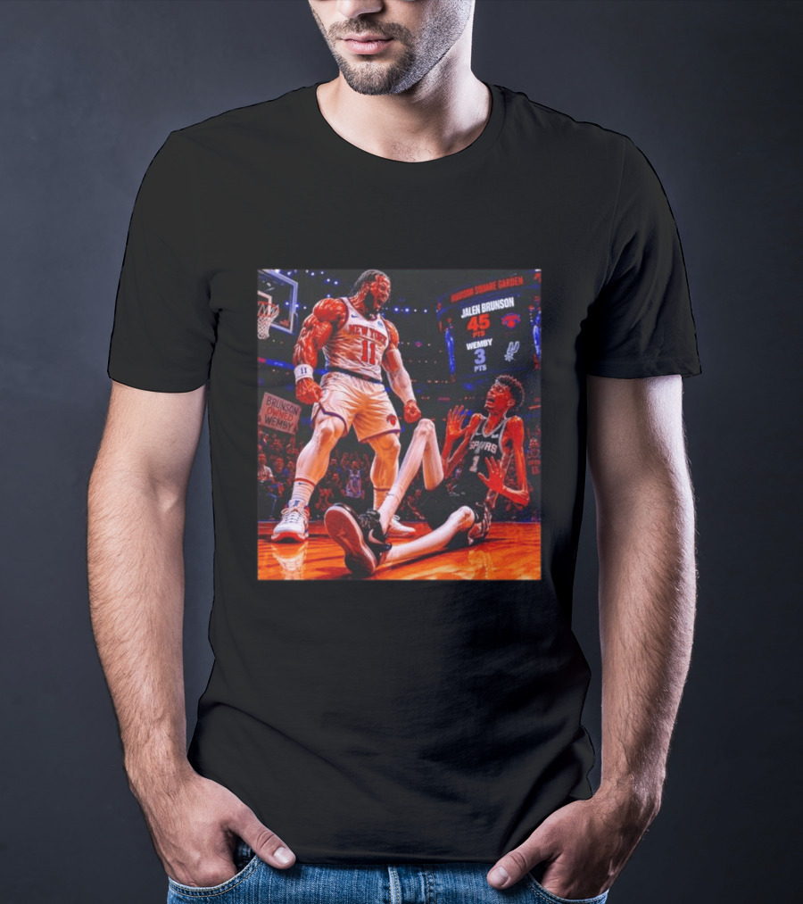 NBA Showdown Jalen Brunson 45 Points Victor Wembanyama 3 Points New York Spurs Matchup Madison Square Garden T-Shirt