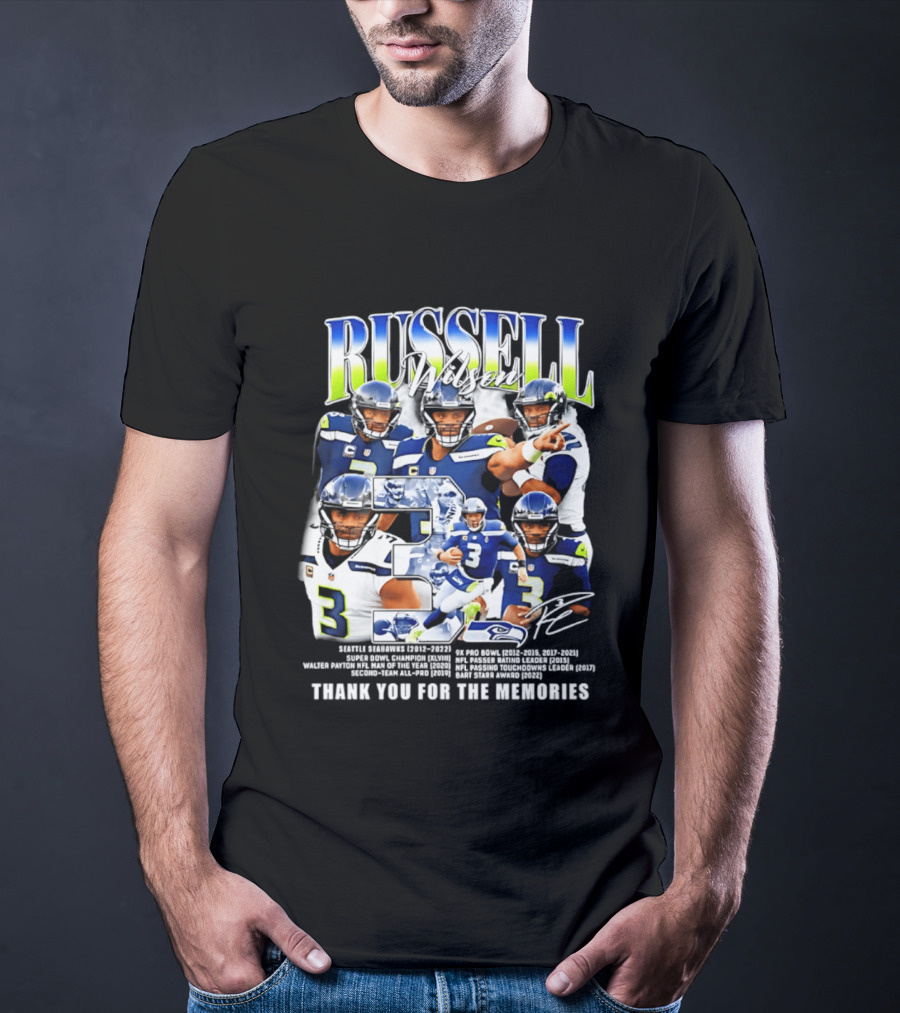 Seattle Seahawks Russell Wilson Number 3 Thank You For The Memories T-Shirt
